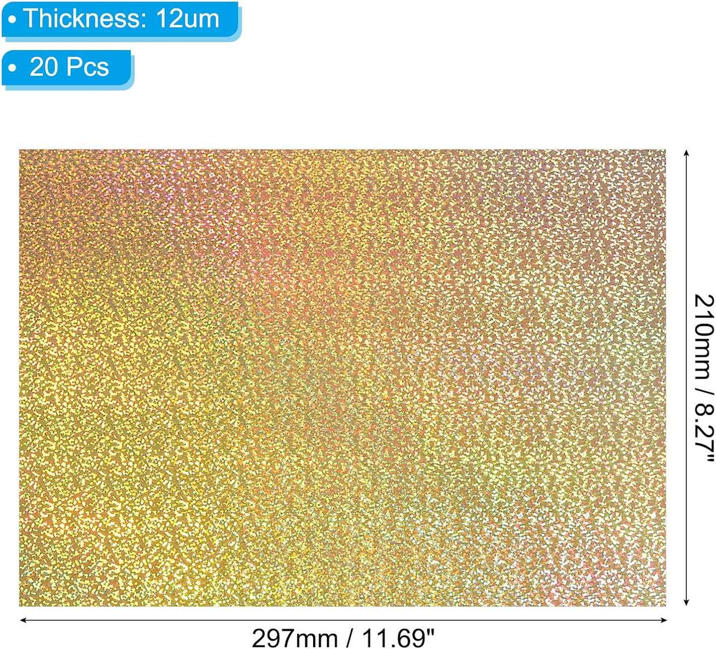 PATIKIL 11.7x8.3" Hot Stamping Foil Paper Sheet, 20 Sheets A4 Heat Transfer Hot Stamping Paper Foil for Leather DIY Logo Decor Craft Gift Package Scrapbook Card, Laser Spot Gold