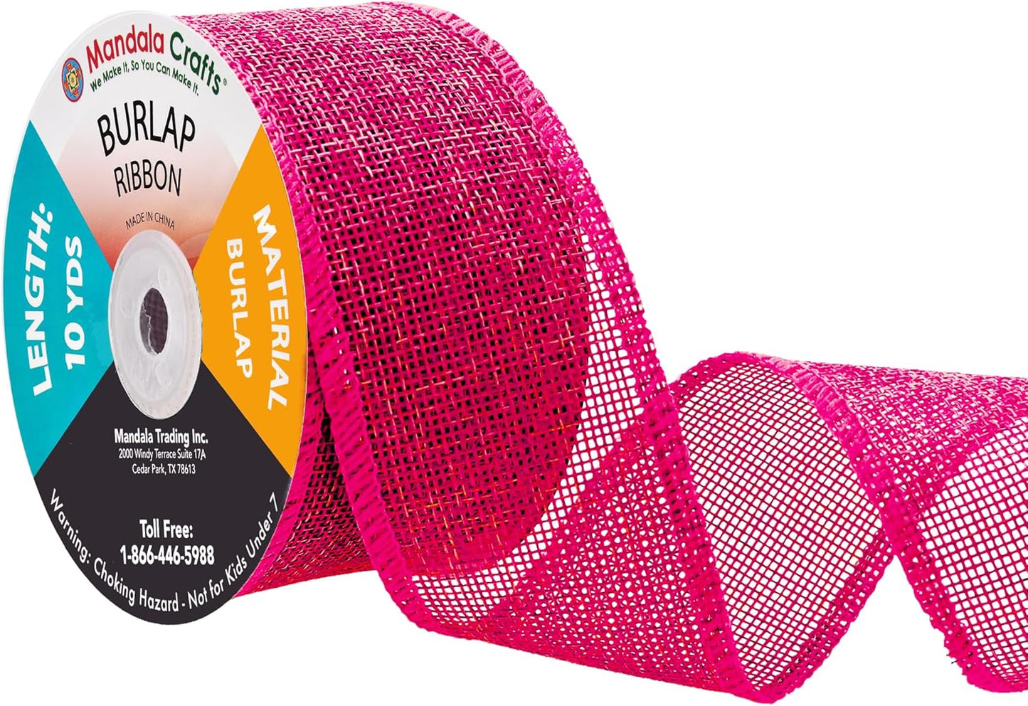 Mandala Crafts Hot Pink Burlap Ribbon 2 Inches Wide Jute Ribbons for Crafts - 20 Yds Roll Rustic Burlap Wrap Trim Ribbons for Wreaths Bows Wedding Party Decoration