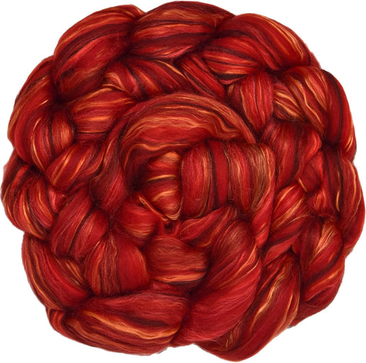 Merino Silk Luxe Tonal Designer Blend. Superfine Merino, Mulberry Silk, Tussah Silk. Top Roving for Spinning or Felting. Garnet Caress 4oz