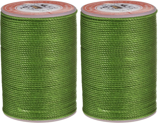 uxcell Round Leather Sewing Waxed Thread, 55m / 60 Yards Polyester Wax String, 0.80mm Wax Stitching Cord for Leather Crafts, Bookbinding, Bracelets Braided, Grass Green, 2pcs