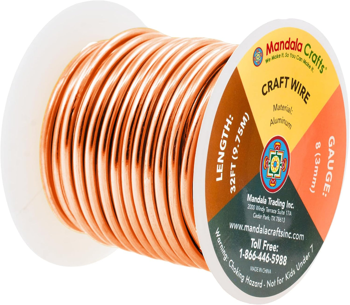 Mandala Crafts 8 Gauge Anodized Aluminum Craft Wire for Jewelry Making - 32 FT Colored Flexible Copper Wire - Bendable for Bonsai Armature Crafting Sculpting
