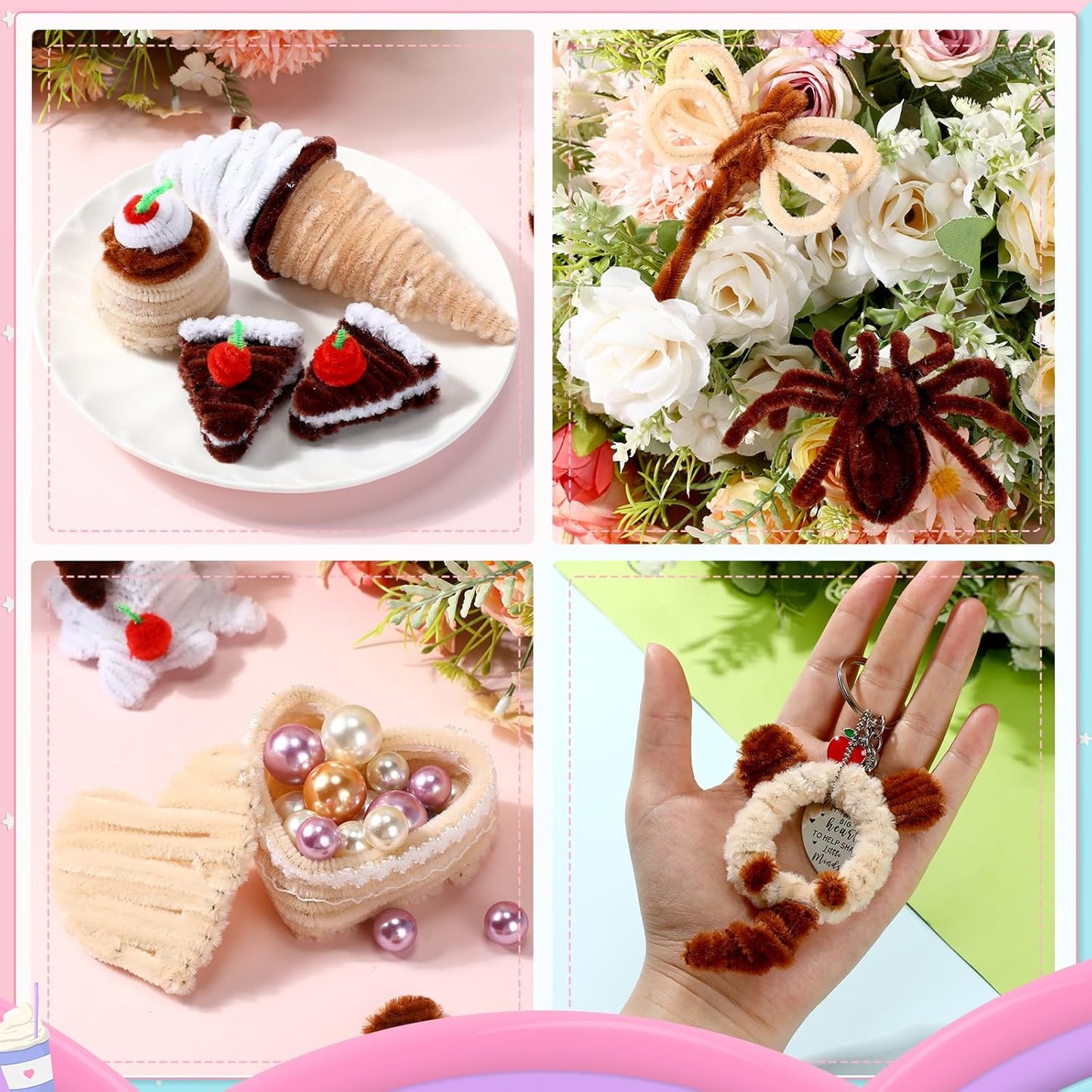 DaisyInner 700 Pcs Halloween Fall Pipe Cleaners Craft Bulk Pastel Chenille Stems Flower DIY Gradient Colored Fluffy for School Classroom Thanksgiving Christmas Party Supplies(Brown Boho Color)