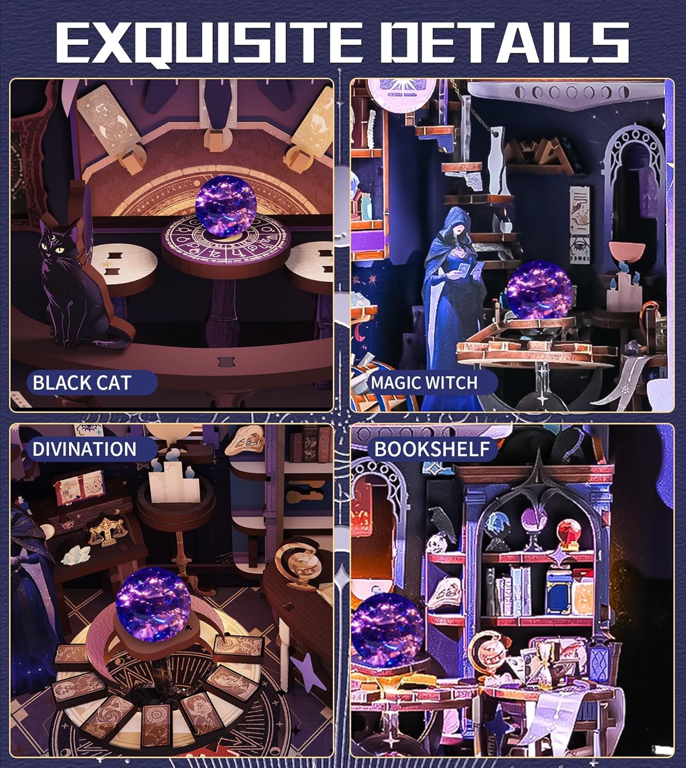 DIY Booknook Kit,3D Wooden Puzzle Miniature Book Nook Kit Insert Decor with LED Light and Dust Cover for Adults and Teens，Gifts for Family, Friends（Luna Tarot）