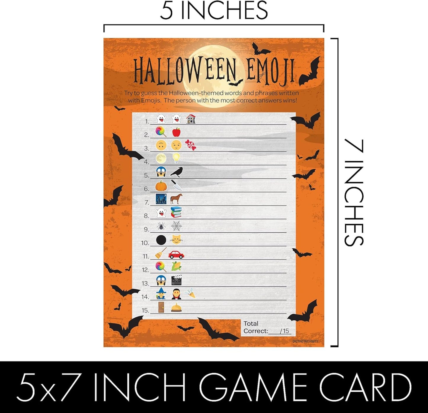 DISTINCTIVS Halloween Party Emoji Guessing Game - 25 Game Cards for Kids, Adults, Classrooms, and Fall Events
