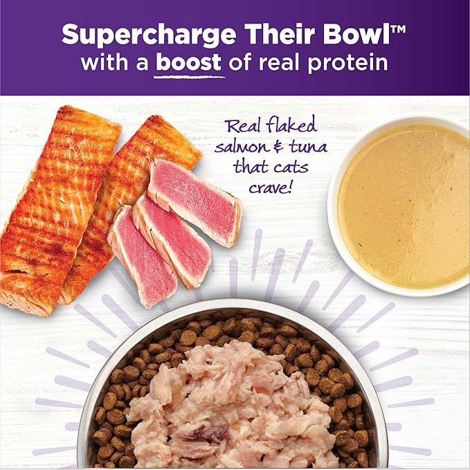 Wellness Bowl Boosters Wet Cat Food Topper, Grain Free, Natural, Flaked Salmon & Tuna Recipe in Broth, 1.75 Ounce Pouch (Pack of 12)