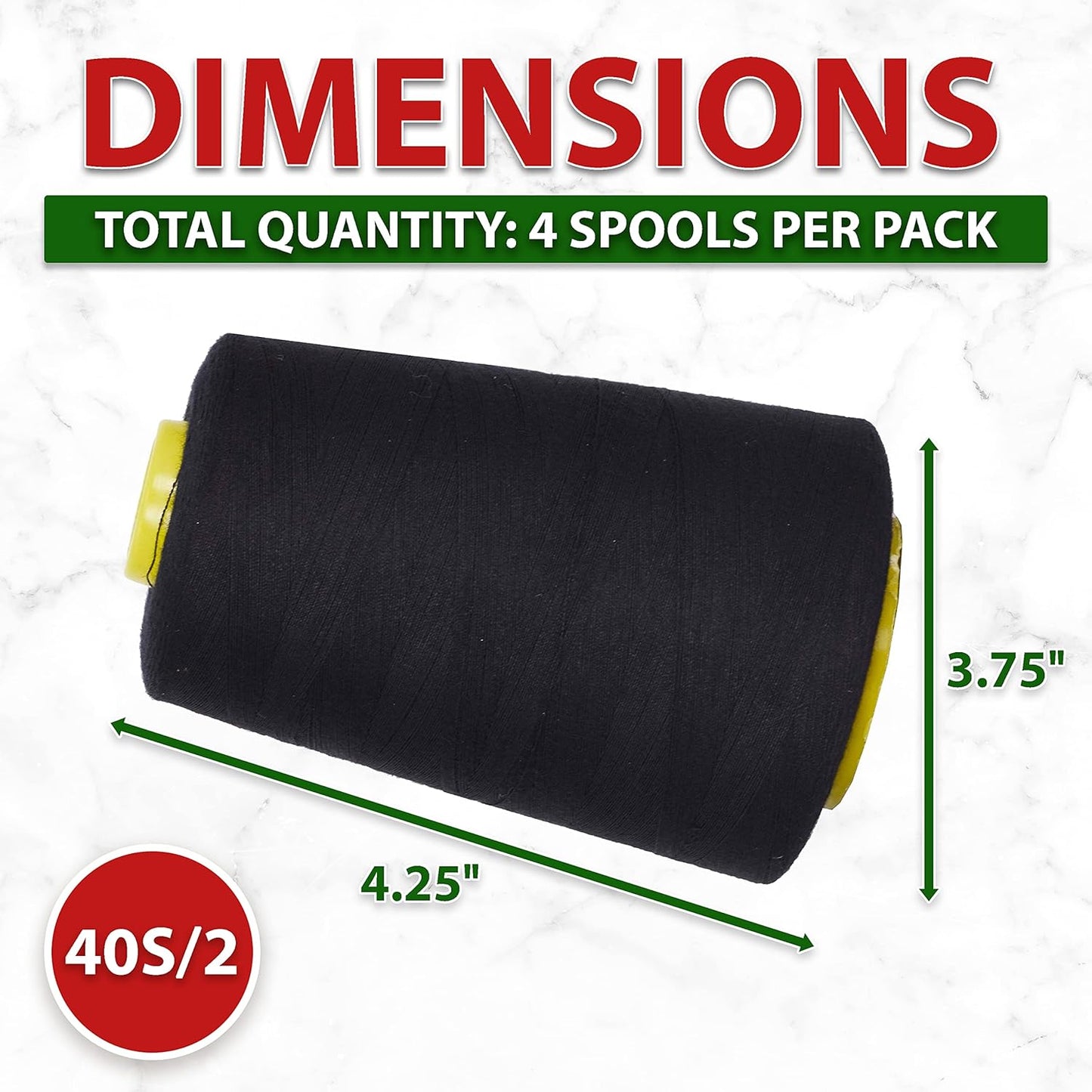 Mandala Crafts 4 Pack of Serger Threads Cones Spools - 40S/2 24000 Yards Polyester Black Threads for Sergers Machine and Overlock Quilting Sewing Machine