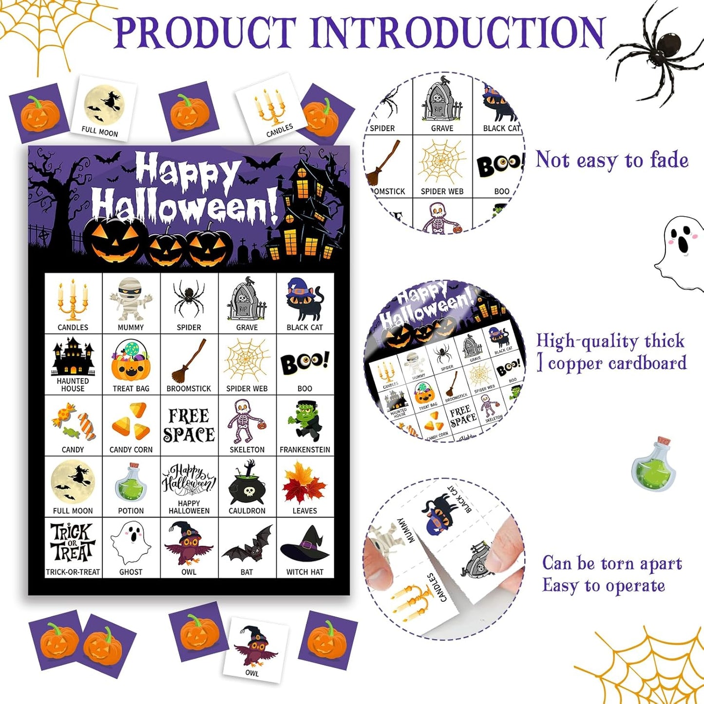 Halloween Bingo Game Cards, 24 Players Halloween Bingo Game for Teens Adults, Holiday Party Favors Supplies