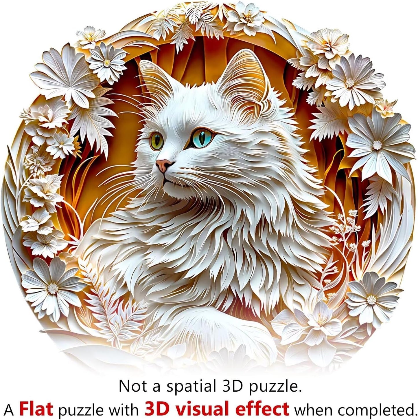 Wooden Puzzles Adults, 3D Cute Cat Wooden Puzzles 300 Pieces, Unique Animal Shaped Wood Challenging Jigsaw Puzzles Gifts for Adults, 13.4x13.4in
