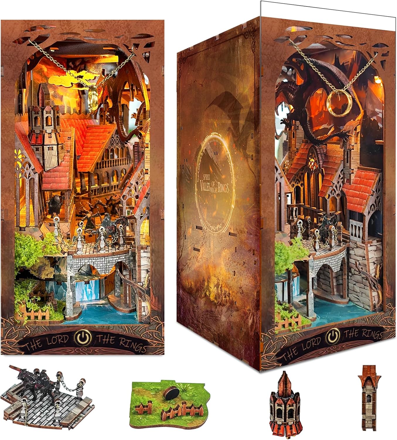 DIY Book Nook Kit,New DIY Dollhouse Booknook Bookshelf Insert Decor,3D Wooden Puzzles with LED,Book Nook Miniature Kit,Birthday Easter Home Decor for Teens Adult (Spirit Valley of The Magic Ring)