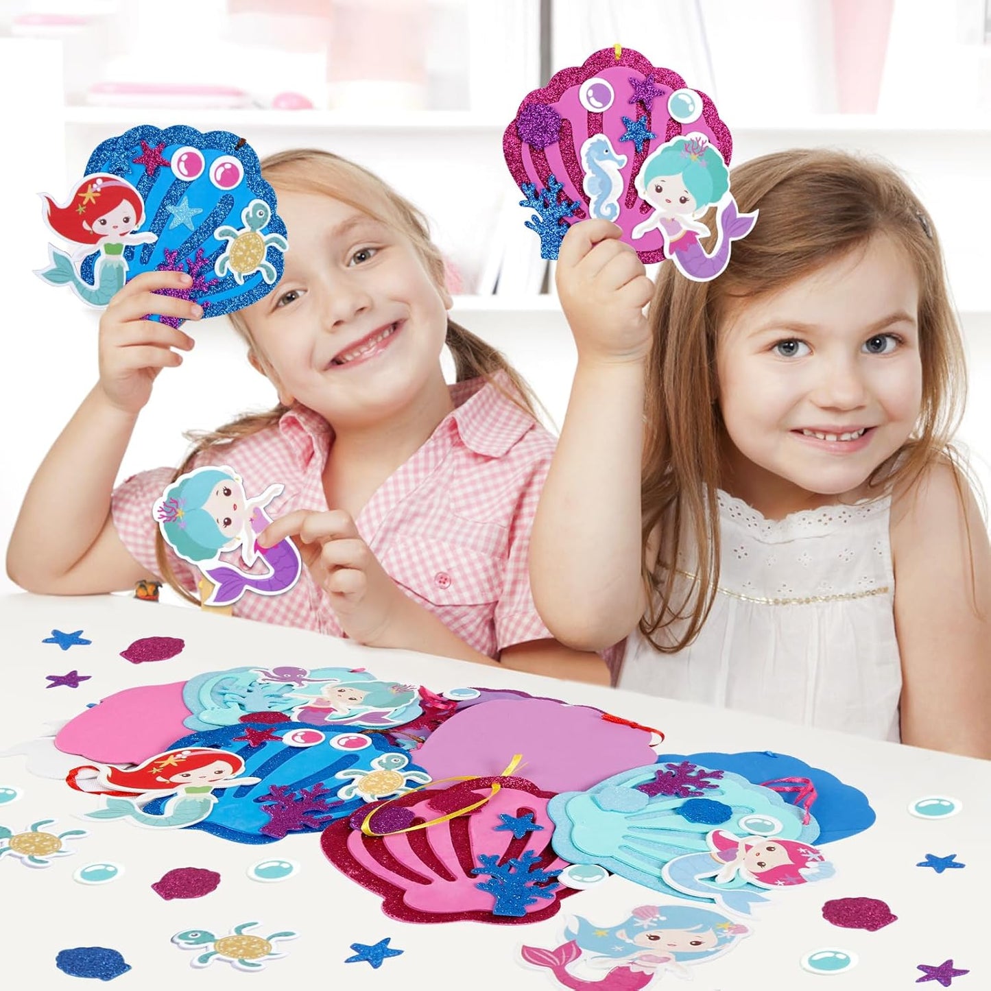 Fennoral 8 Pack Mermaid Craft for Kids Creative Make Your Own Mermaid Shell Foam Stickers DIY Arts and Crafts for Kids Boys Girls Summer Art Activity Party Decoration Birthday Gifts