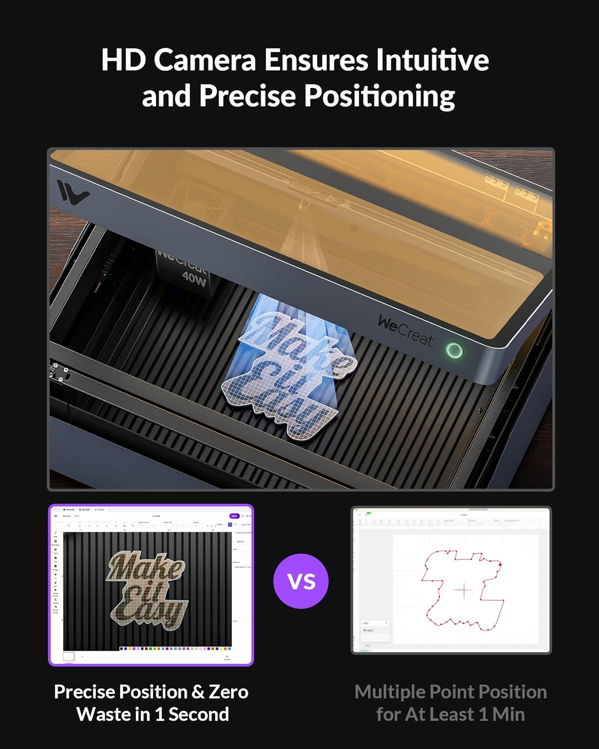 WECREAT Vision 40W Enclosed Laser Cutter and Engraver Machine with HD Smart Camera, Air Assist, Laser Bed, 600mm/s Batch Process Speed, Diode Desktop Laser Cutter for Wood, Acrylic, Metal, Leather