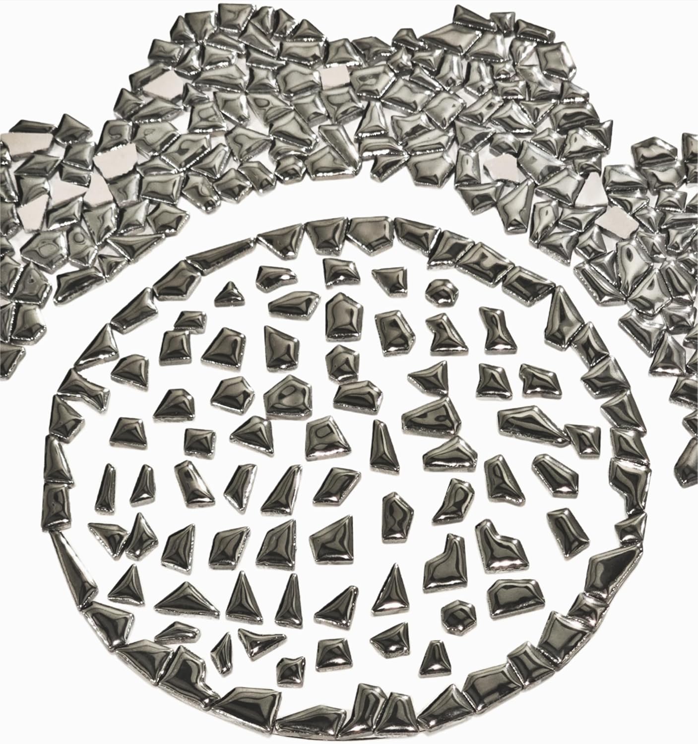 Ceramic Mosaic Tiles for Crafts & Art Projects 200 Grams Vibrant Colors Pieces Fit Together Like a Puzzle Endless Creative Ideas for Mosaic Art DIY Hobbies Small Sizes (Metallic Silver)