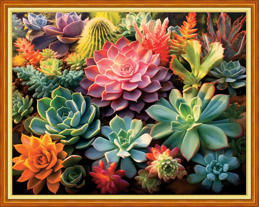 DMCVIVR Stamped Cross Stitch Kits for Adults Beginners Embroidery Kits 11CT Needlepoint Kits Cross Stitch Patterns Embroidery Patterns-Succulent Plants 16x20 inch