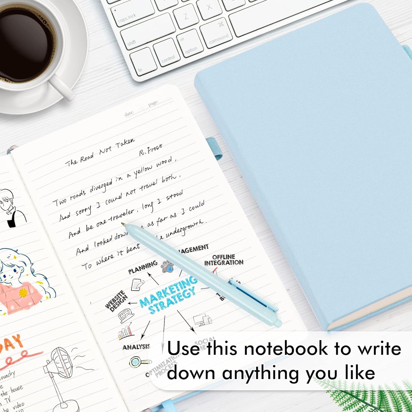 feela 24 Pack Journal Notebook for Work, Business Notebook Bulk Hardcover Lined Writing Journal with Pen Holder for Men Women Note Taking, with 24 Black Pens, 120 GSM, 5.1”x8.3”, A5, Light Blue