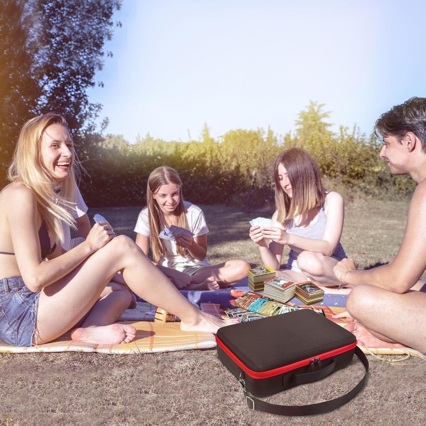 ALLPRIMO Trading Card Case Storage Box for 2700+ Cards. Deck Boxes Travel Organizer Holder Compatible with TCG/for Topps Baseball Sports/for C.A.H/for UNO/for MTG/for Yu-Gi-Oh Games -Red Zipper