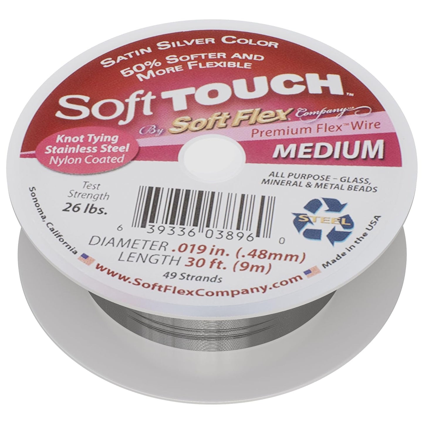 Soft Flex 49 Strand Stringing Wire - Flexible Braided - Medium 0.19 Diameter - Jewelry Making Bead Wire - Satin Silver