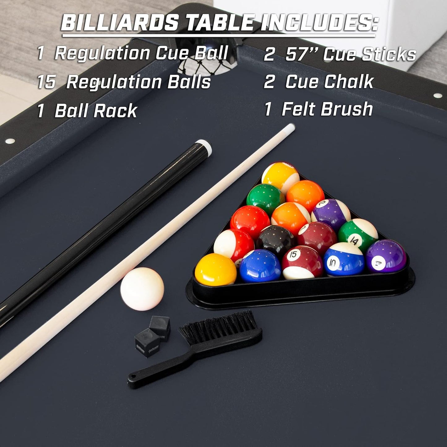 GoSports 6, 7, or 8 ft Billiards Tables - No Assembly, Choose Your Color - Portable Pool Table Includes Full Set of Balls, 2 Cue Sticks, Chalk and Felt Brush