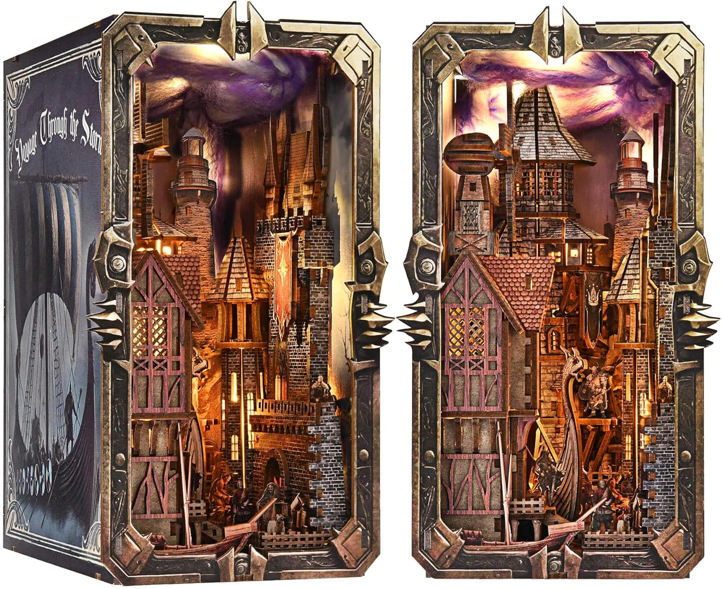 DIY Viking Book Nook Kit, Miniature House Dollhouse Kit for Adult and Teens, Booknook Bookend Tiny House Model Build Bookshelf Insert Decor 3D Wooden Puzzle, Gifts for Family, Friends