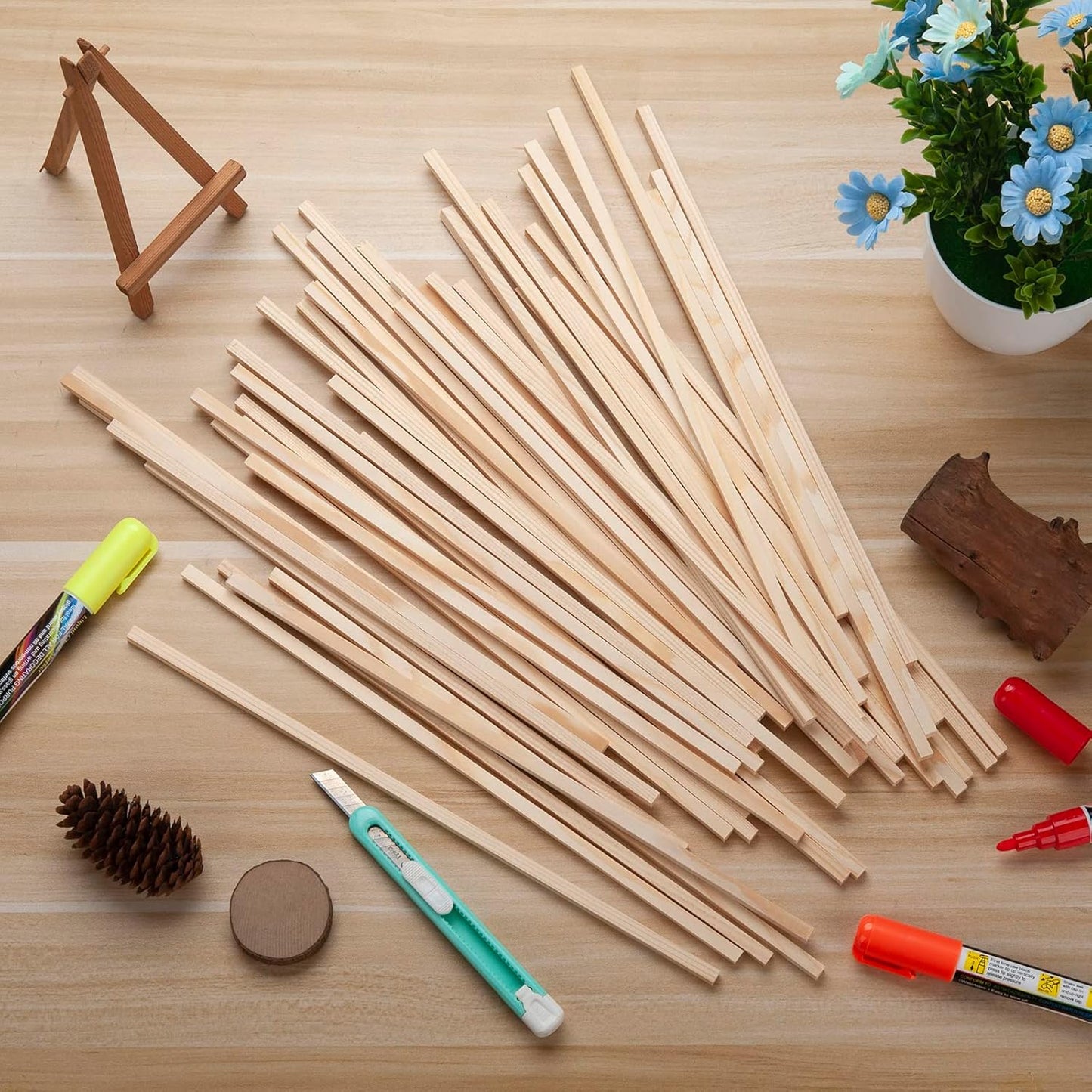 1/4" x 15"Square Wooden Dowel Rods, 50PCS Small Square Wooden Dowels Unfinished Wood Craft Sticks Hardwood Pieces Wooden Strips for Arts and DIYers, DIY Projects Home Decor Woodworking
