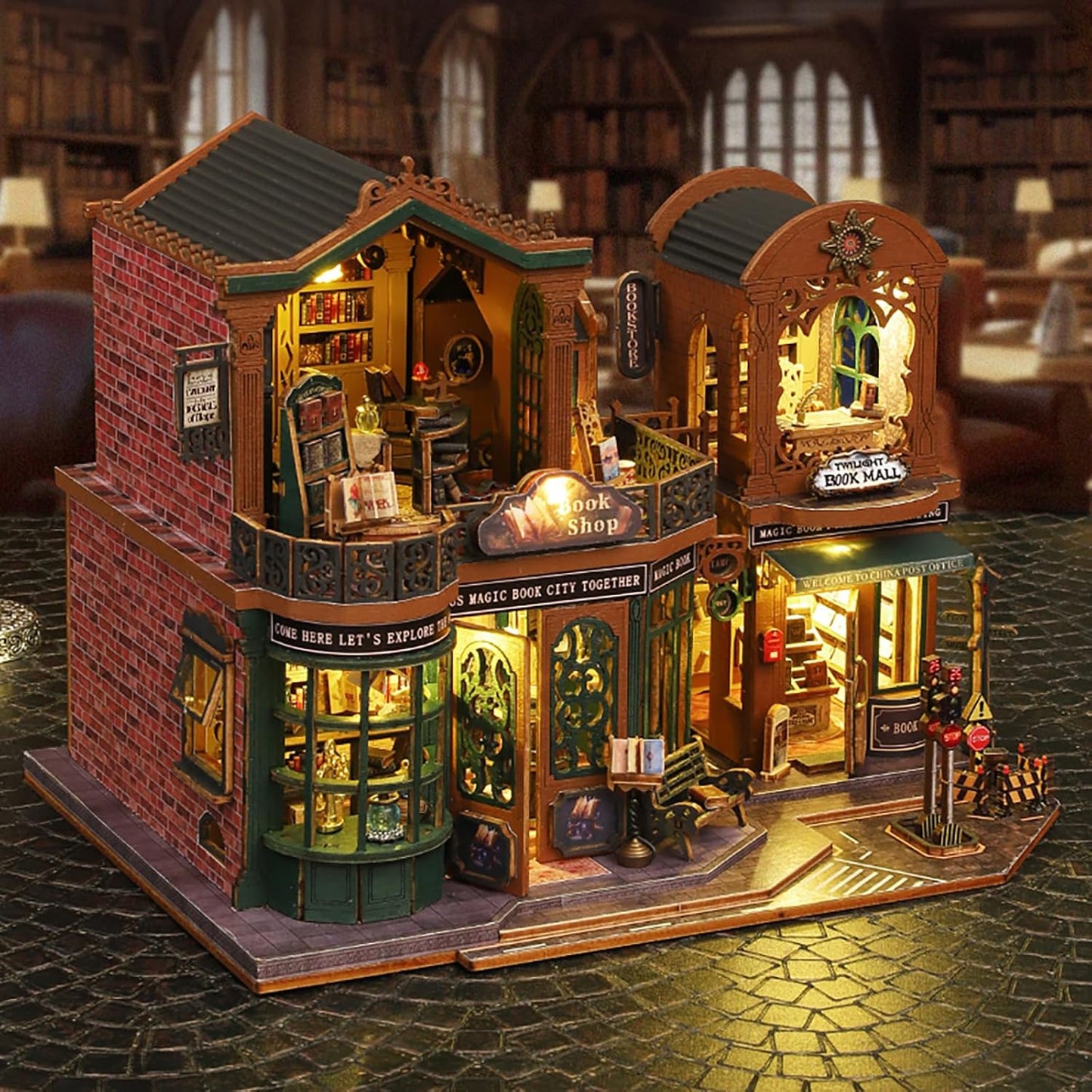 DIY Book Nook Kit - DIY Miniature Dolls House Kit with Furniture and LED Light, 3D Puzzle Wooden Art Bookends, Model Kits for Adults to Build (Twilight Bookstore)