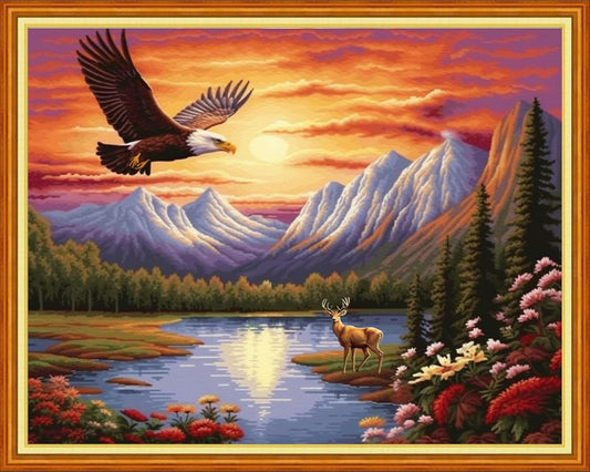 Foxhool Beginners Cross Stitch Kits Stamped Full Range of Embroidery Kits for Adults DIY Cross Stitches kit Embroidery Patterns for Needlepoint kit-Eagles Cleaved The Sky 16x20 inch