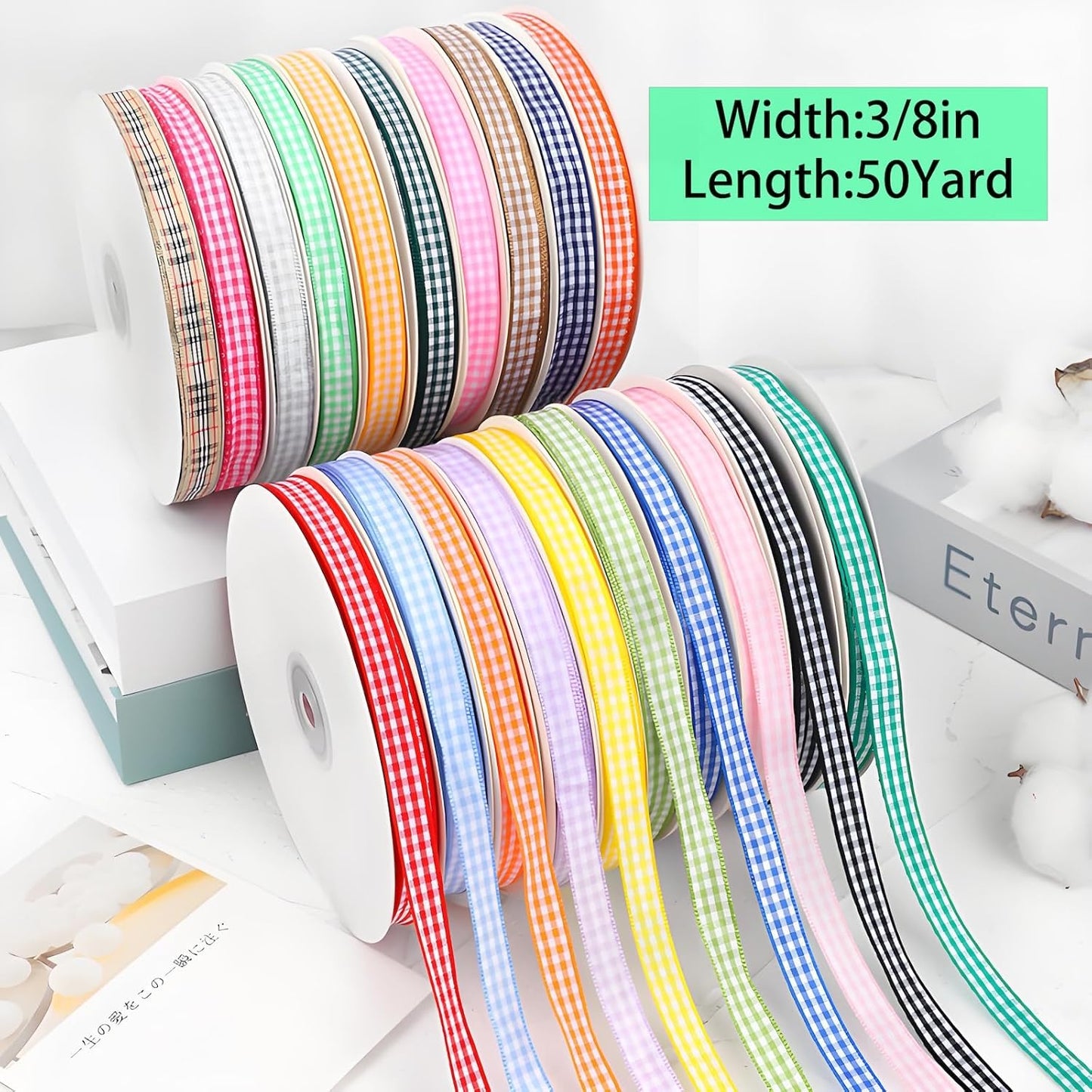 Classic Gingham Checkered Ribbon, Assorted Colors Premium Polyster Plaid Checkered Craft Ribbon for Gift Wrapping, DIY Projects, Hair Bows,Scrapbooking & Party Decor (Light Blue, 3/8x50Yd)