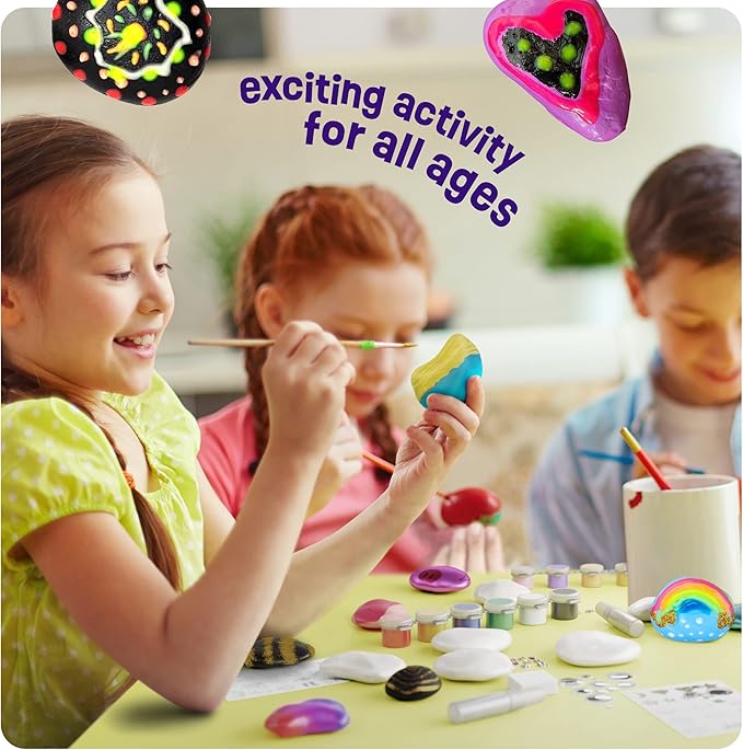 Dan&Darci Kids Rock Painting Kit - Glow in The Dark - Christmas Gifts Arts & Crafts for Boys and Girls Ages 6-12 - Craft Activities Kits - Creative Art Toys for 6, 7, 8, 9, 10, 11 & 12 Year Old Kid