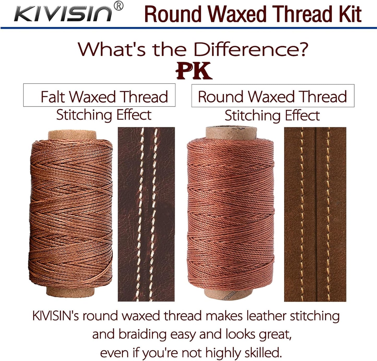 Round Polyester Waxed Thread 0.55mm, 12 Neutral Colors 76 Yards/Spool Wax Coated String Thin Cord for Leather Upholstery Sewing, Stitching, Bookbinding, Beading, Micro Knotting and Braiding