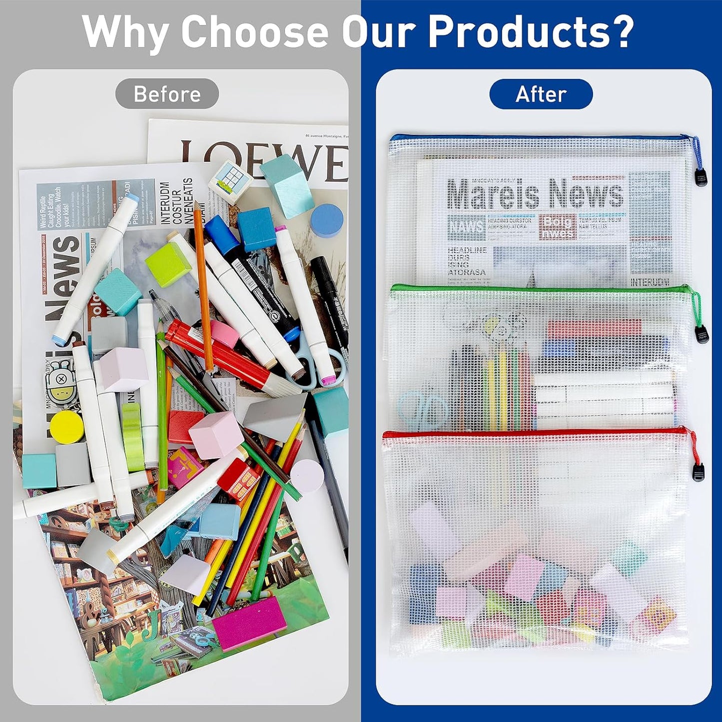 9pcs A4 Mesh Zipper Pouch Bags, 9 Colors, PVC Material, Reusable, Transparent, Zip Closure, Perfect for Toy Storage, Office Organization