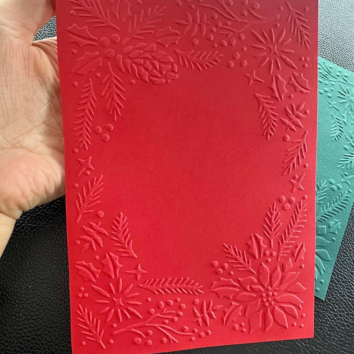 Arbuya 3D Christmas Plastic Embossing Folders for Card Making 3 d Evergreen Holly Leaves Frame Embossing Folder for Gift Tag Paper Crafting Home Decoration 5"x7"