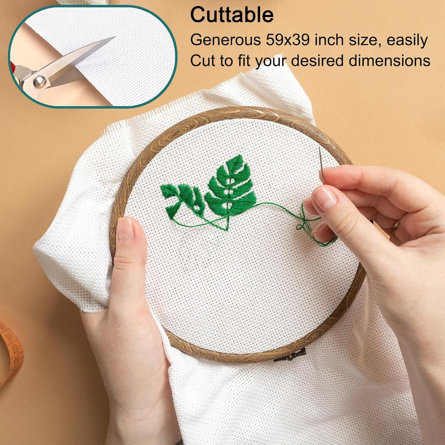 HexaHive Aida Cloth 14 Count Cross Stitch Fabric - 59 by 39 Inch Large Size Water Soluble Cross Stitch Canvas for Home DIY Embroidery Decoration Supplies (14CT, White)