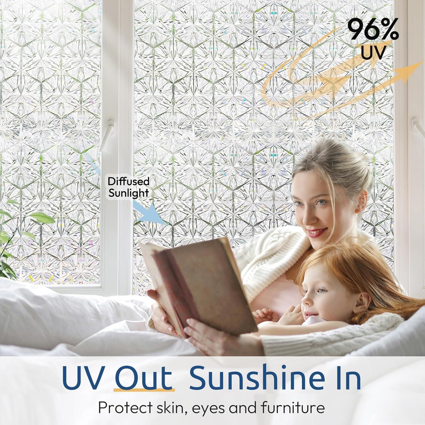 rabbitgoo Window Privacy Film Stained Glass Window Film, Decorative Stickers Removable UV Sun Blocking Clings Door Coverings, Diamond Pattern, 23.6 x 157.5 inches