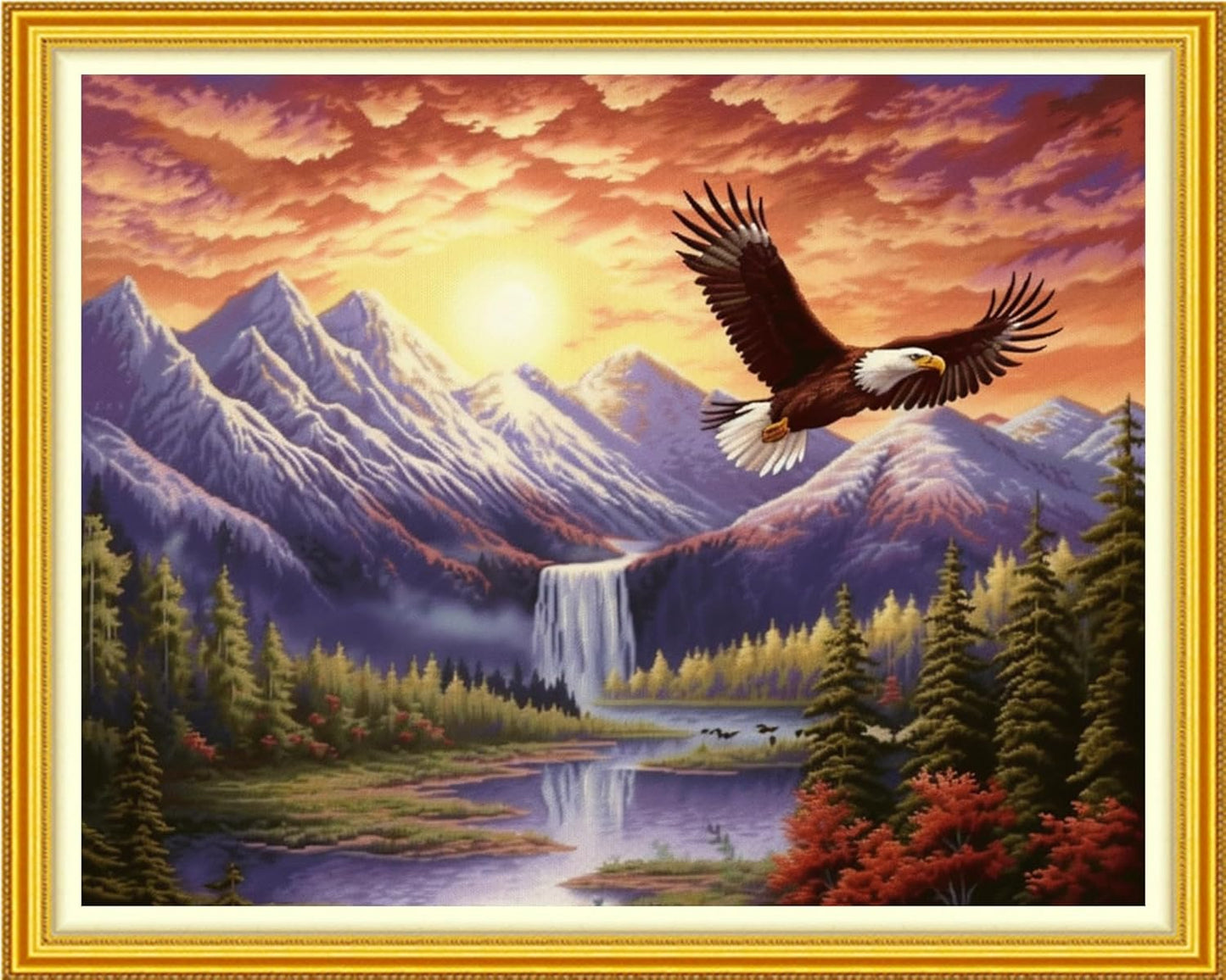 Dimxvean Stamped Cross Stitch Kits,Cross Stitch Kits for Adults Beginners,Embroidery Kits Full Range of Cross Stitch Stamped Kits Needlepoint Kits Cross Stitch Patterns-Eagle Mountain River 16x20 inch