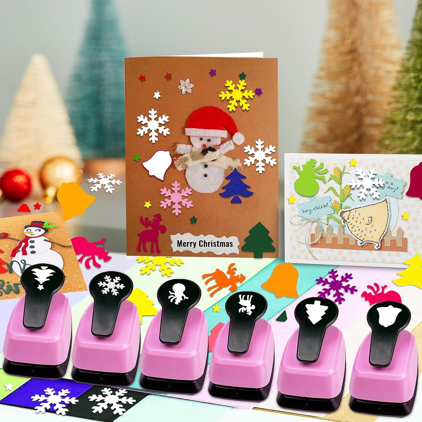 Paper Punch Shape Hole Puncher Craft Punches 1 inch Christmas Punches Scrapbooking Punch Snowflake Punch Deer Punches Bell Puncher for Paper Craft Cardstock Arts DIY Projects