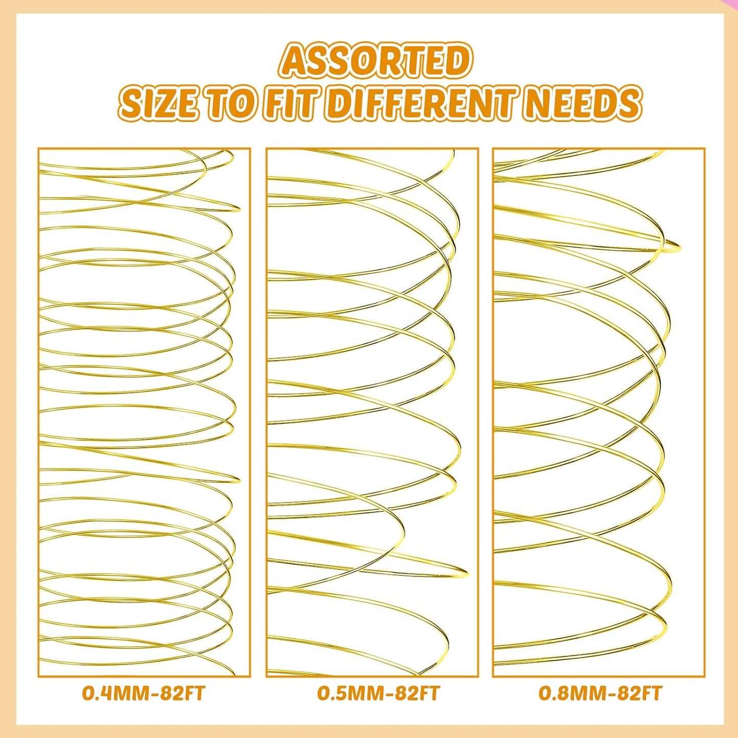 Funrous 5 Rolls 5 Size Jewelry Wire 18, 20, 22, 24, 26 Gauge Copper Wire Kit Jewelry Beading Bendable Craft Metal for Making Crafts, Sculpting with a Pliers(Gold)