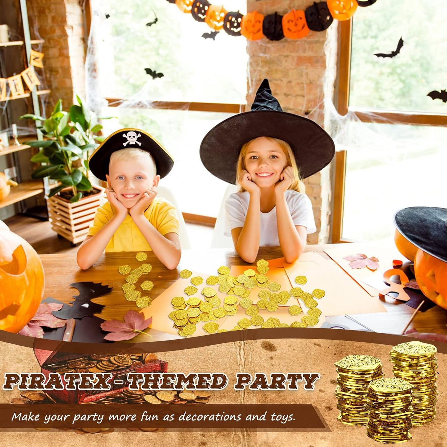 Hanaive 100 Pcs Pirate Coins Plastic Kids Fake Play Coins Replica Spanish Doubloons for Pirate Party Treasure Chest Board Games Tokens Toys Cosplay St. Patrick's(Gold)