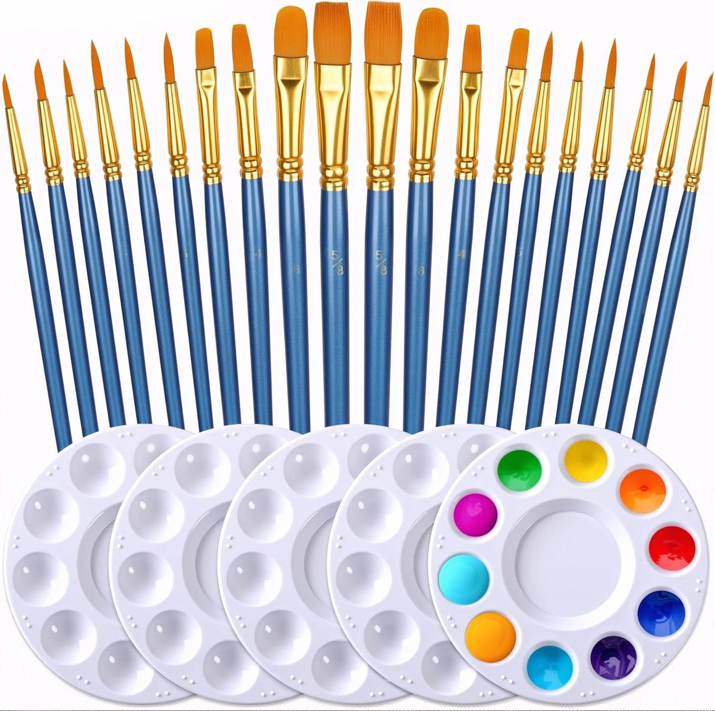 DUGATO Halloween Artist Paint Brush & Palette Set - 20 Nylon Brushes (Assorted Sizes & Shapes) with 5 Mixing Trays - Ideal for Acrylic, Watercolor, Oil & Gouache Painting