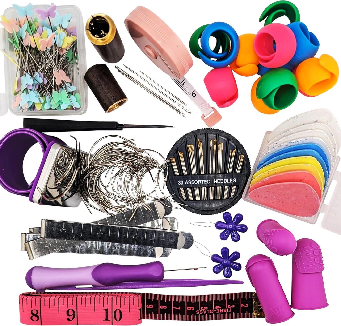 Hand Sewing Complete Kit | Featuring THIK-Grip Thimble [3 Sizes] | Including Needles (105) - Fabric Clips (10) - Pins (100) & Many More Supplies