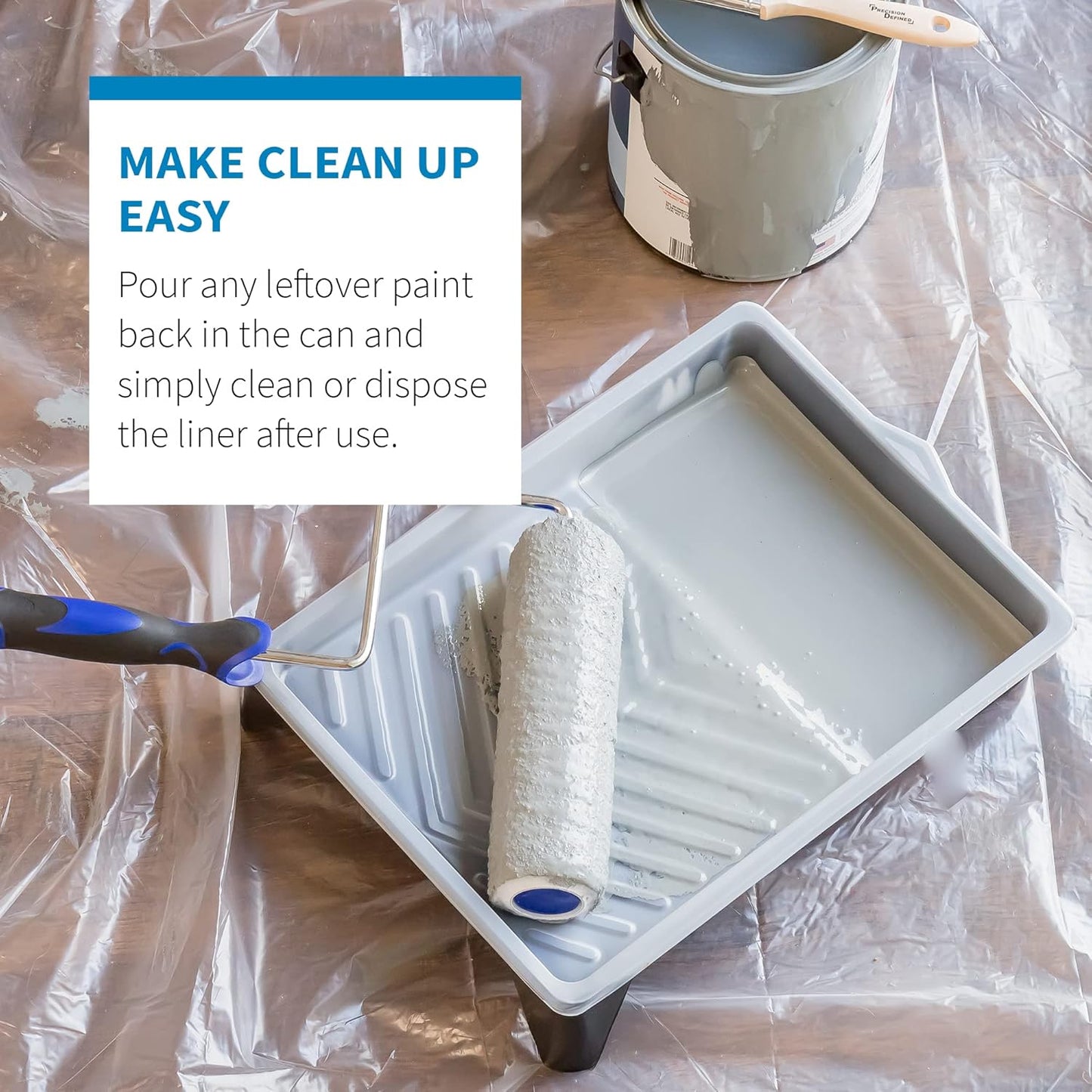 Precision Defined Paint Trays, Paint Roller Trays Liner, Plastic Paint Pan for Roller Brushes, Painting Tray for Painting with Deep Paint Pocket (Paint Tray & Liner (12-Pack), 9-inch)