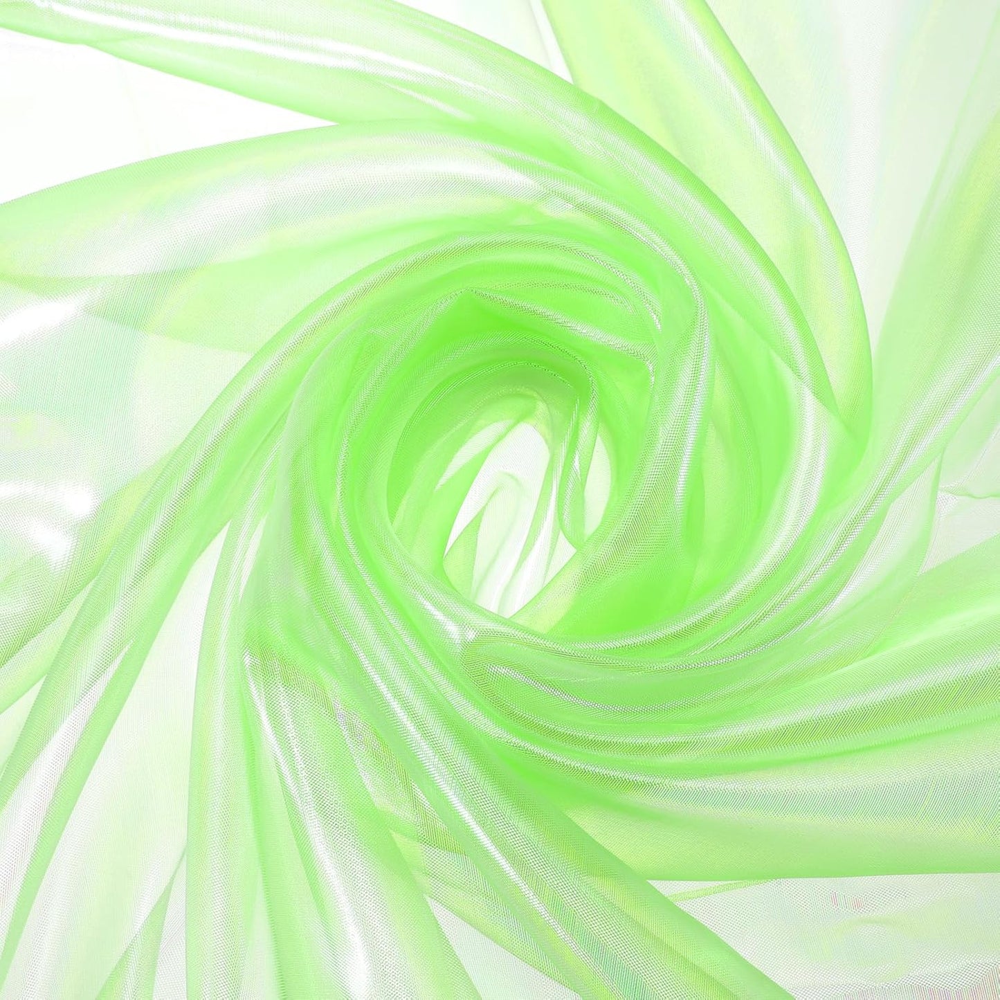 MECCANIXITY Iridescent Sheer Organza Fabric, 2 Yards x 59 Inches Solid Laser Holographic Shiny Fabric Organza Cloth for Wedding, Curtains, Costume, Photo Background, Fluorescent Green