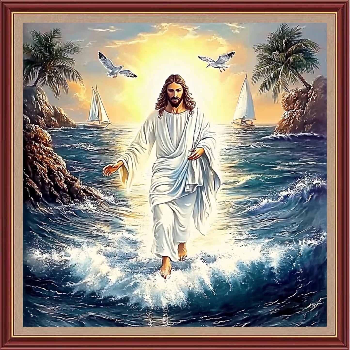 DMCXART Counted Cross Stitch Kits for Adults Needlepoint Kits Unprinted Cross Stitching Embroidery Kit 11CT Cross Stitch Supplies-The Radiant Jesus 18x18 inch