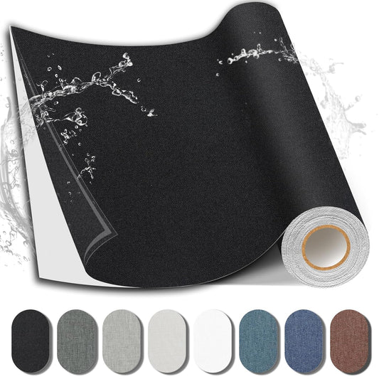 Fabric Repair Patch, 17X158 Inch Fabric Large Repair Tape, Self-Adhesive Patches for Furniture, Sofa, Car Interior, Shoes, Hand Bag, Clothing (Black, 17X158 Inch)