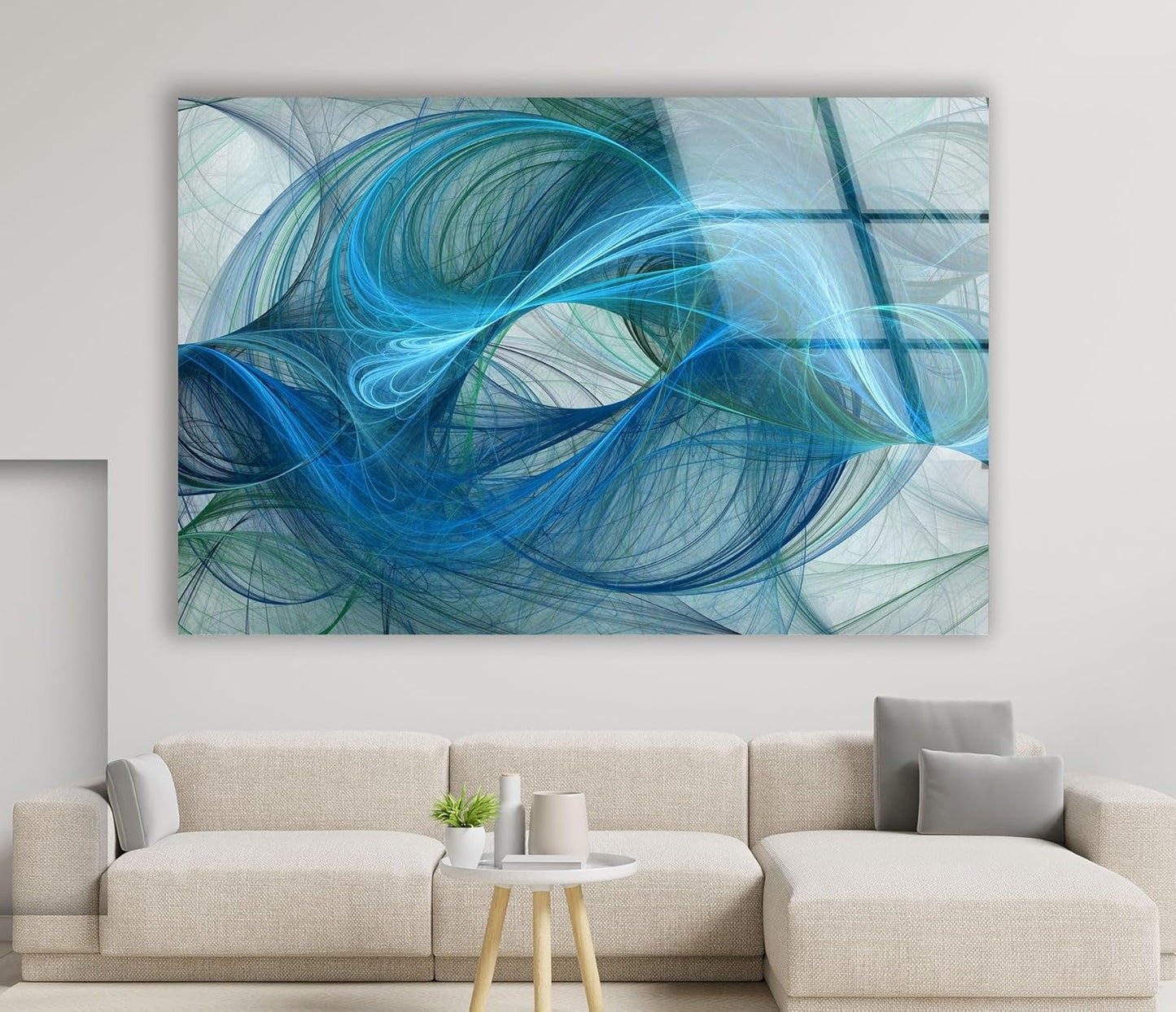 My Photostation.com Round 24'' Blue Energy Abstract Wall Art – Fluid Motion Glass PrintTempered Glass Printing Wall Decor Large Wall Art Wall Hangings