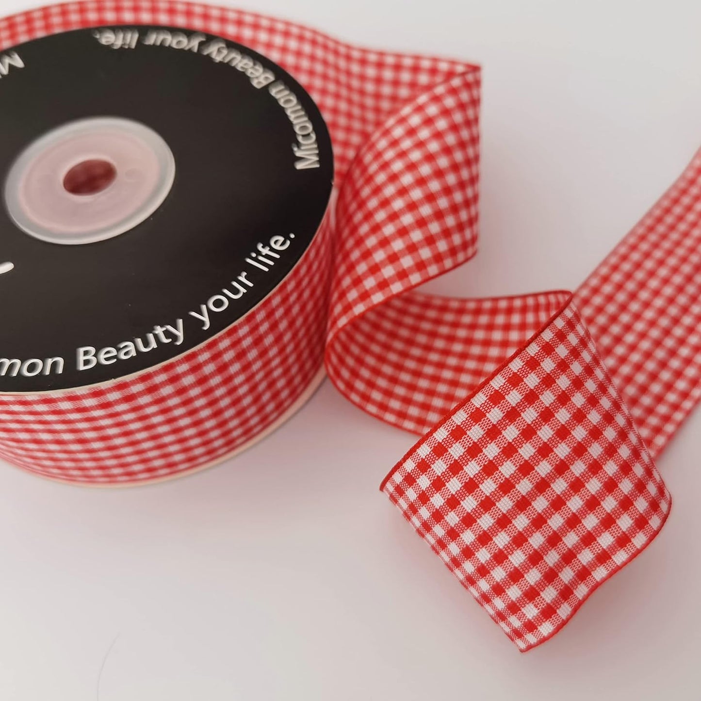 1.5 Inch Red and White Woven Edge 100% Polyester Gingham Ribbon 25 Yards Each Roll (1-1/2", Red)