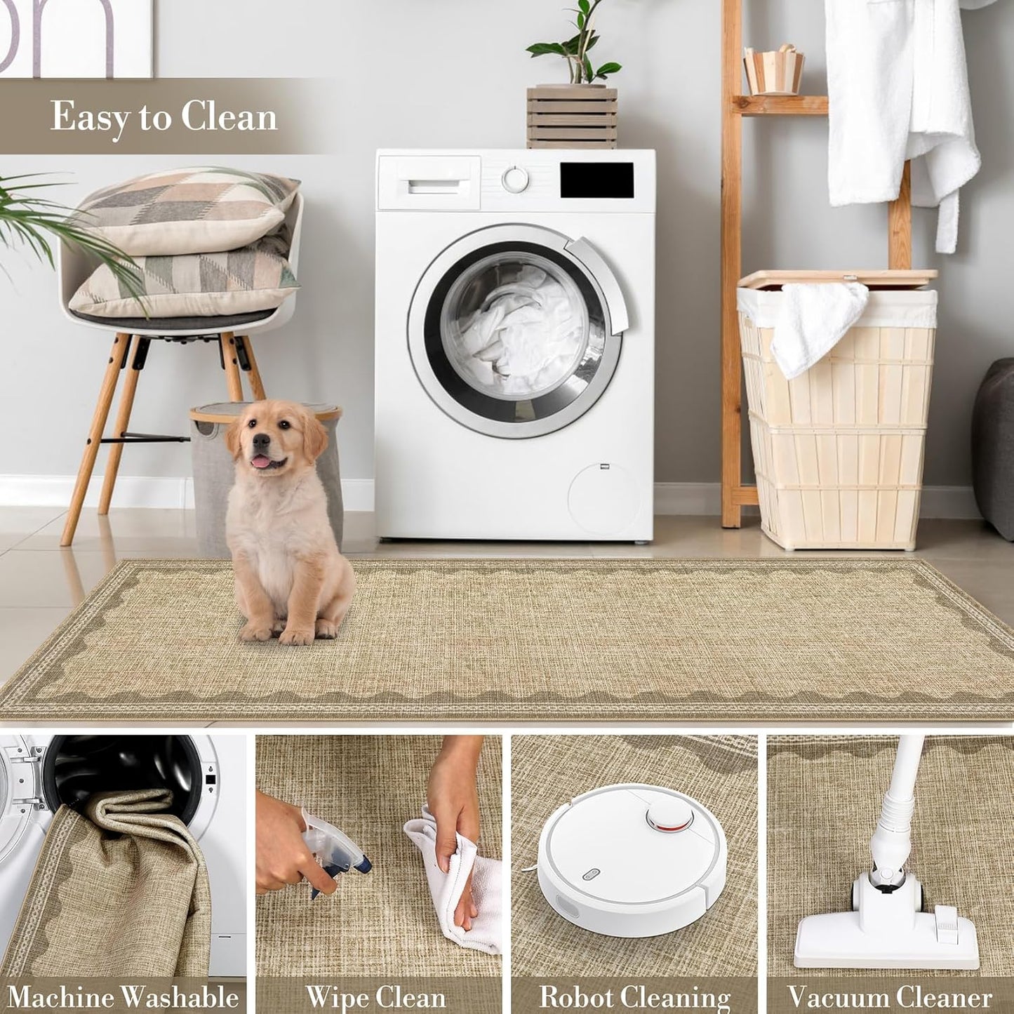 Scalloped Rug 2.5x10 Runners for Hallways, Solid Jute Non Slip Scalloped Bath Runner, Washable Rug for Bedroom Girls, Rugs for Kitchen Floor Soft Dorm Nursery Carpet for Bedside