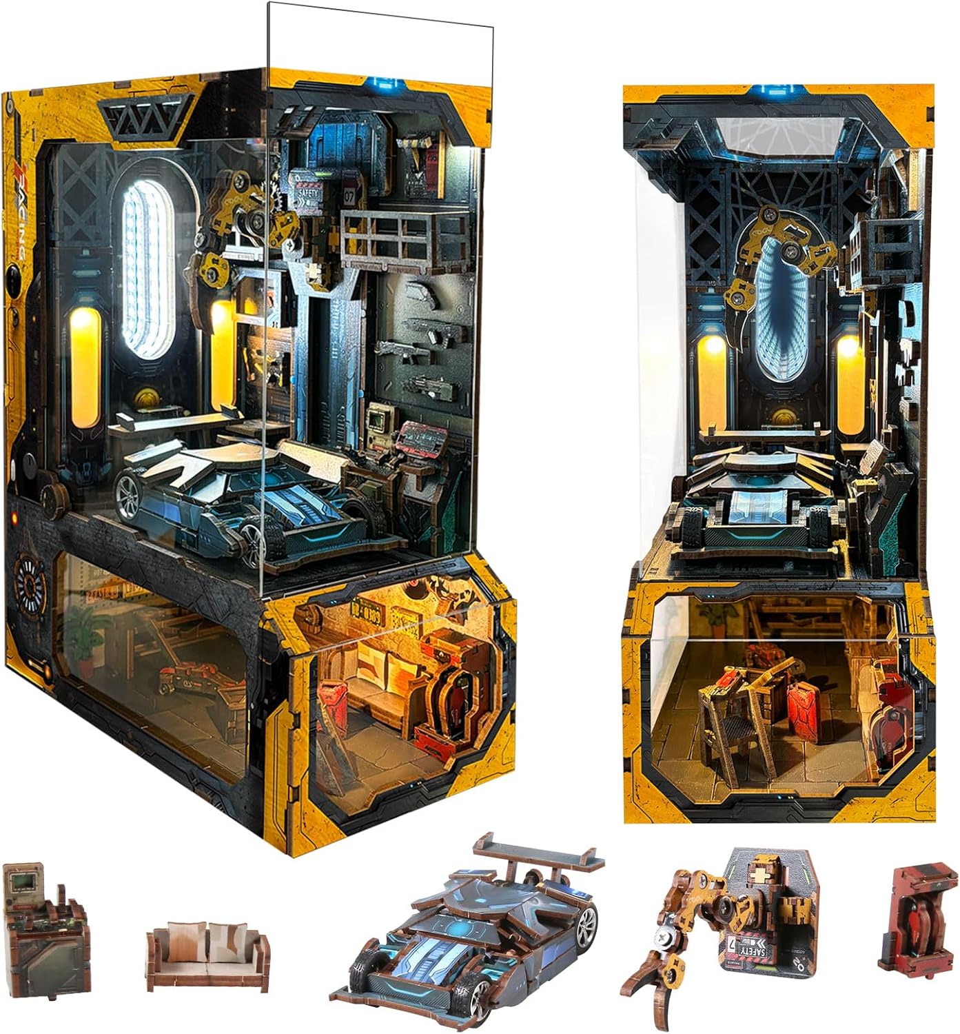 DIY Book Nook Kit,New DIY Dollhouse Booknook Bookshelf Insert Decor,3D Wooden Puzzles with LED Dust Cover,Book Nook Miniature Kit,Birthday Home Decor for Teens Adult-Automobile Workshop