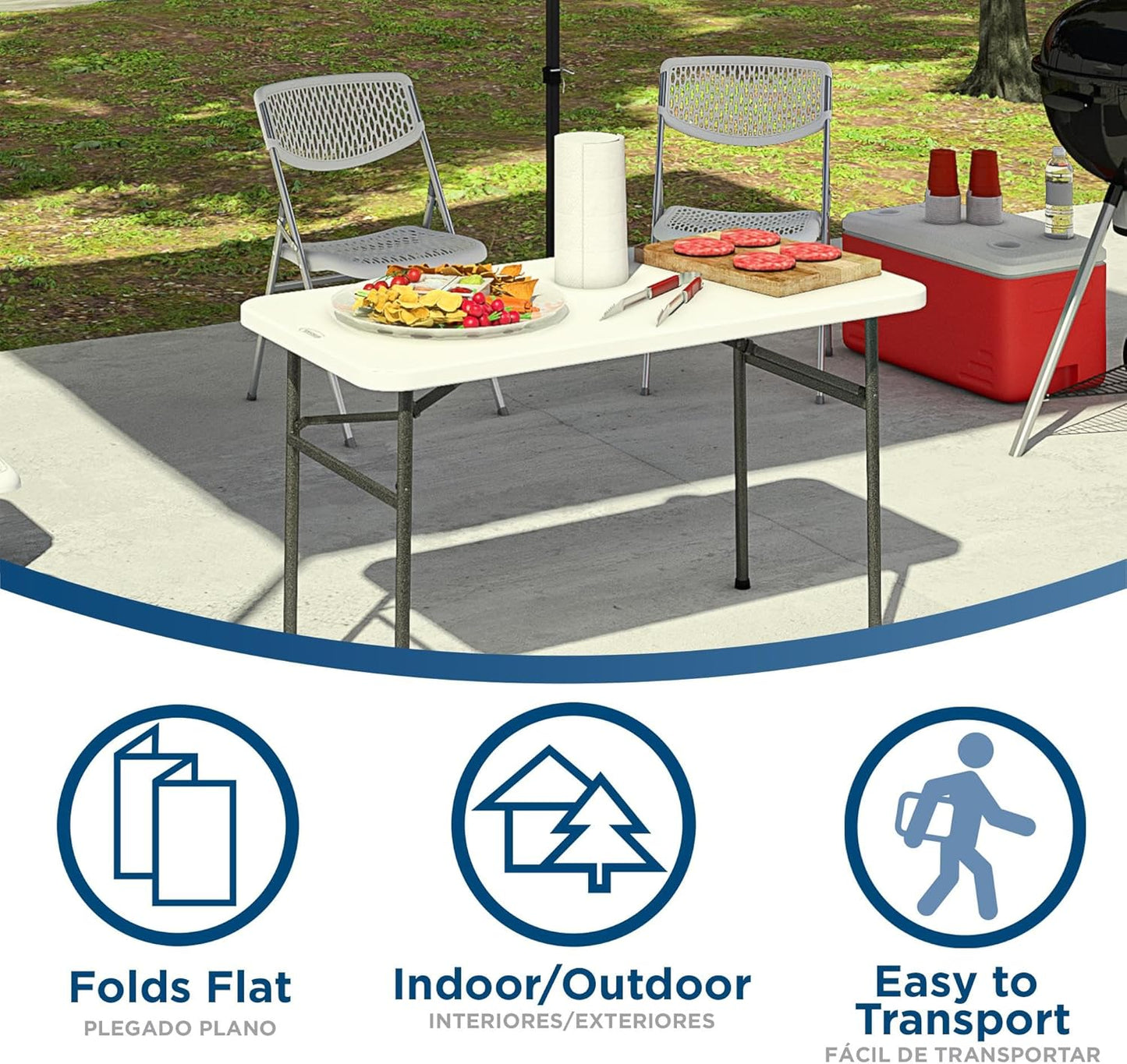 COSCO 4 ft. Straight Folding Utility Table, White, Indoor & Outdoor, Portable Desk, Camping, Tailgating, & Crafting Table