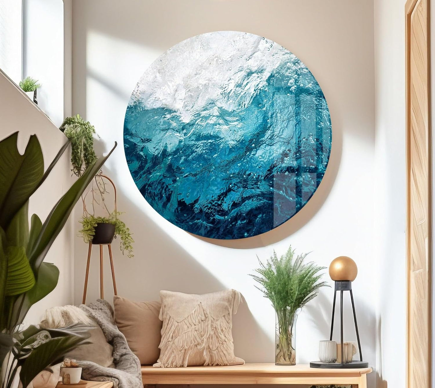My Photostation.com Round 31,5'' Blue Waves Abstract Glass Wall ArtTempered Glass Printing Wall Decor Large Wall Art Wall Hangings