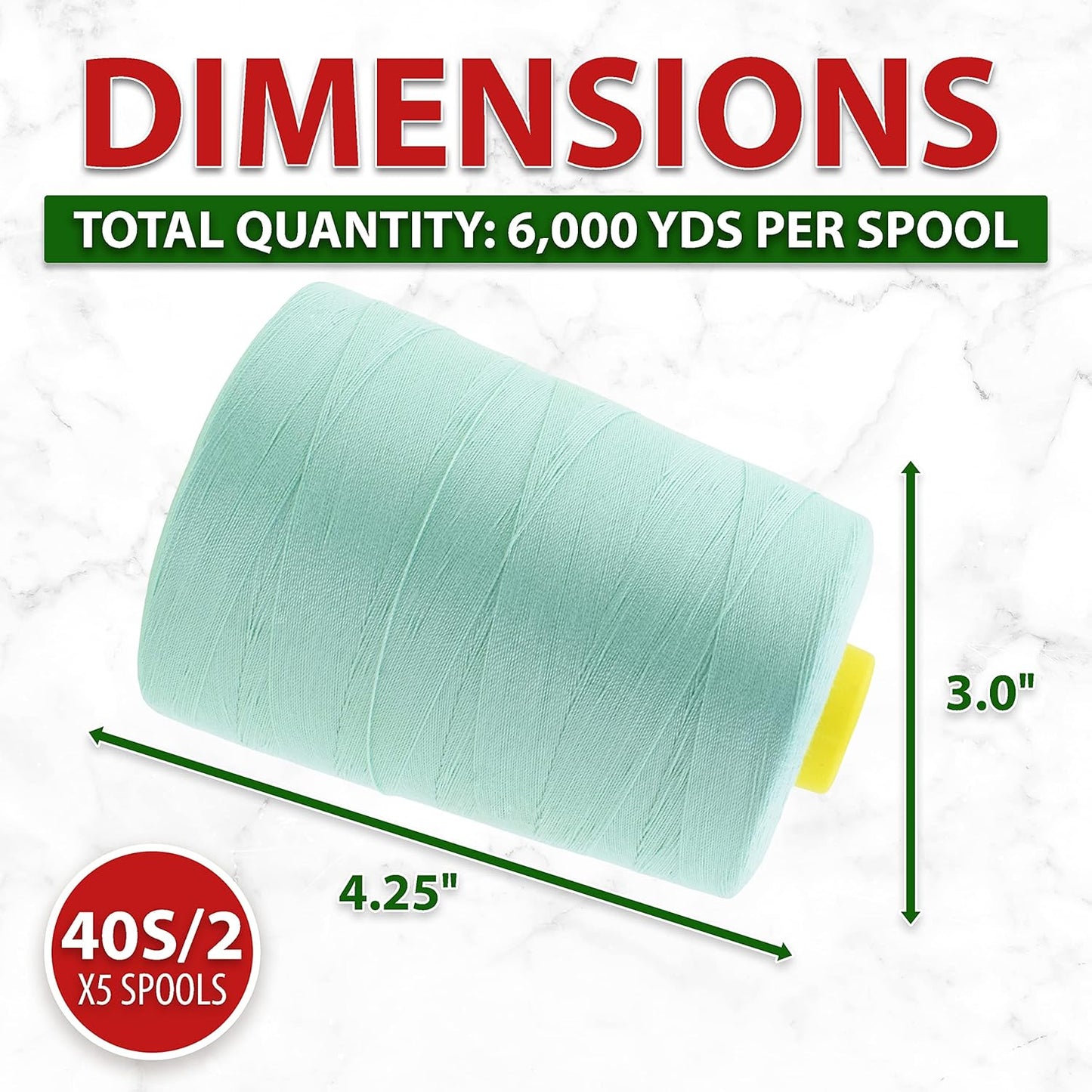 Mandala Crafts 5 Pack of Serger Threads Cones Spools - 40S/2 30000 Yards Polyester Pastel Threads for Sergers Machine and Overlock Quilting Sewing Machine