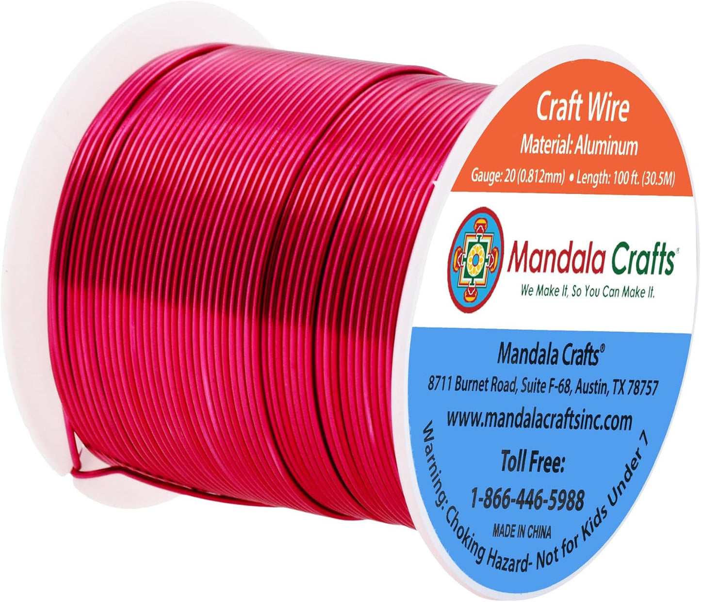 Mandala Crafts 20 Gauge Anodized Aluminum Craft Wire for Jewelry Making - 100 FT Colored Flexible Raspberry Wire - Bendable for Bonsai Armature Crafting Sculpting